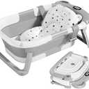 TPN Collapsible Baby Bathtub, Baby Bath Tub with Soft Cushion & Real-Time Thermometer, Baby Bathtub Infant to Toddler Tub (0-36 Months), Portable Newborn Travel Bath tub