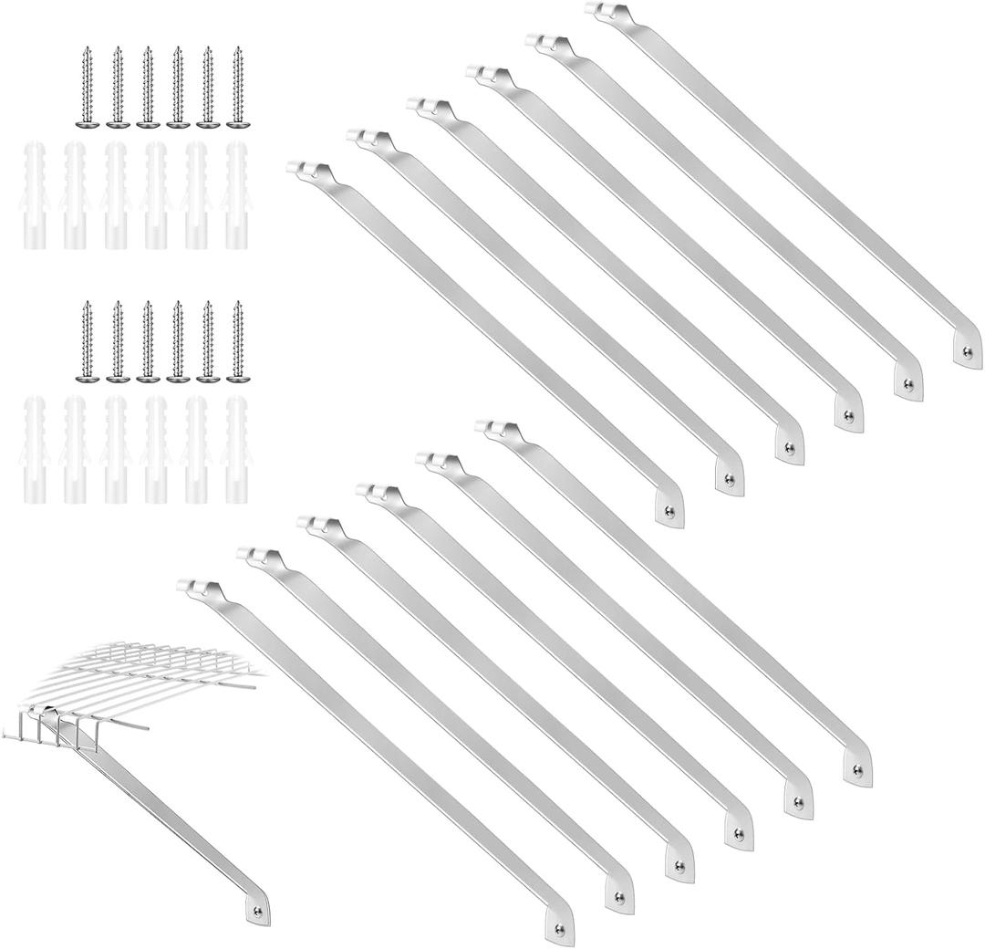 12 Pcs Support Brackets for 16in Wide Shelving Wire Wire Shelf Brackets Closet Rod Bracket Closet Support Bracket with Anchors and Pins for Installation Wires Shelving Supports Closets