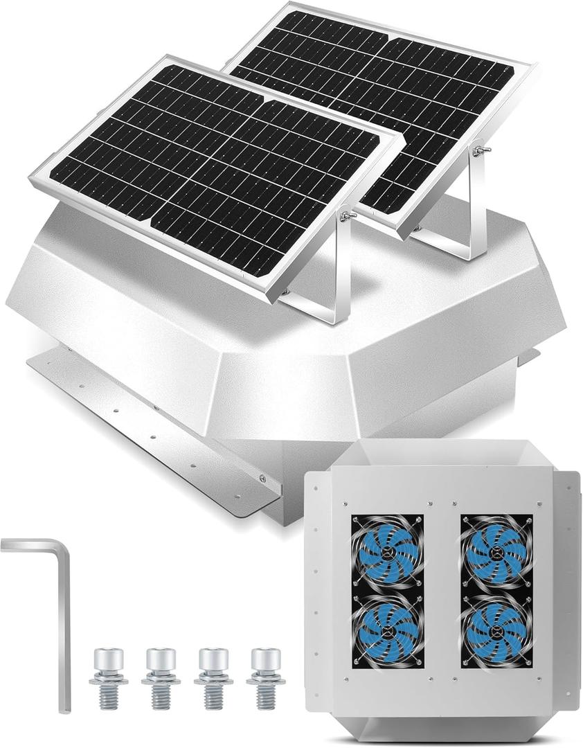 Solar Powered Roof Vent Fan with Four High-Speed Fans, Ventilation and Cooling Solar Attic Exhaust Fan, Suitable for Lofts, Shops, Garages