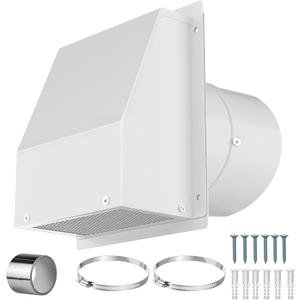 8 Inch Galvanized Steel Hooded Wall Vent Cover with Screen & Damper - Outdoor Exhaust Vent Cap for Dryer, Bathroom Fan, Range Hood, HVAC Duct - Includes Aluminum Foil Tape & Clamps
