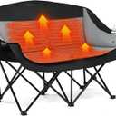 Heated Double Camping Chair - Heated Loveseat Chair for 2 Person Heavy Duty Oversized Padded Camping Couch for Adults Outdoor Sports Lawn Portable Folding Chairs