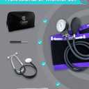 Professional Blood Pressure Cuff and Stethoscope Kit & Carrying Bag with Penlight, Aneroid Sphygmomanometer for Medical Students & Home Adult BP Monitoring, Purple