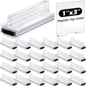 Thyle 24 Pack Magnetic Sign Holder Grip Holder, Powerful Magnet, 3" Length, 1" Width, 1" Total Height for Retail Wall Display Store Vendor Event Warehouse and Shop Supplies, Clear
