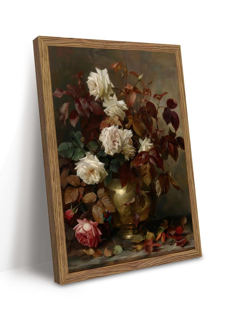 Vintage Framed Wall Art Moody Floral Dark Academia Decor Aesthetic 16x24 In