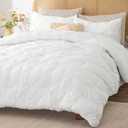 BEDELITE White Queen Comforter Set - 3 Pieces Boho Pintuck Bedding Comforter Sets, Lightweight Soft & Warm Bed Comforter Queen with 2 Pillowcases for All Season (Queen(88"x88"))