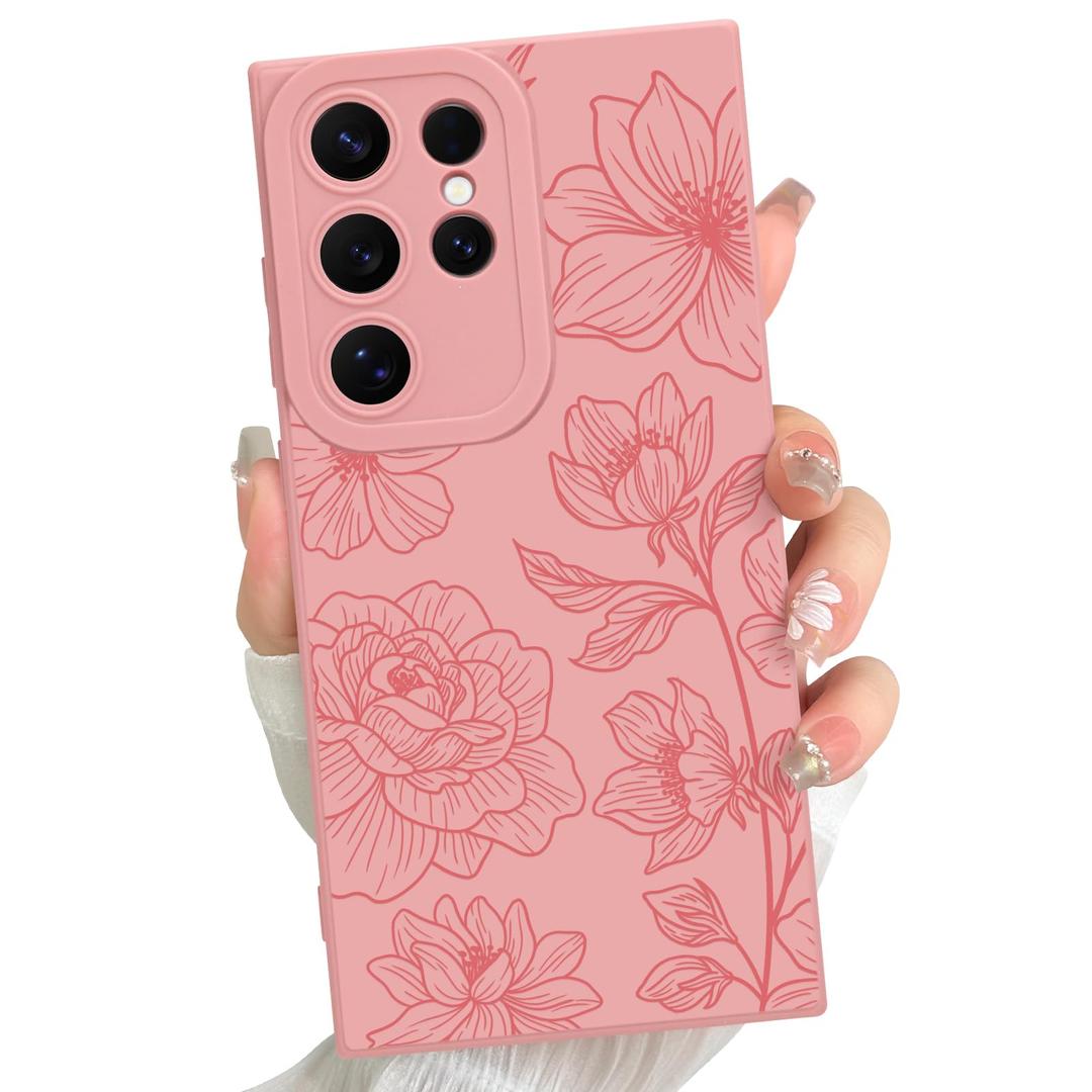 LEOMAKRON for Samsung Galaxy S24 Ultra Case Pink Floral Lotus Pattern