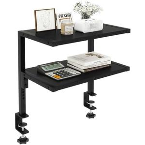 IBUYKE Clamp on Desk Organizer Shelf,12.9 inches Desk Extender Shelves, Above or Below Desk 2-Tier Adjustable Storage Shelves for Desktop Accessories,Black,TMZ007B