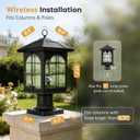 Solar Post Light Outdoor, Dusk to Dawn Outdoor Post Lamp with Pier Mount Base, 3-in-1 Mounting (Pier/Pole/Hanging), Wireless Black Waterproof Fence Pole Light for Garden Yard Patio Entryway