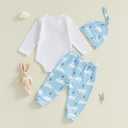 Gueuusu My First Easter Baby Boy Outfit Long Sleeve Bunny Romper Rabbit Long Pants Hat 3Pcs Clothes Set 3 6 12 18M (Blue)