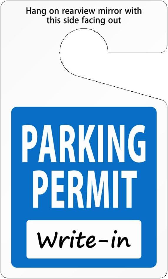 SmartSign (Pack of 50) Write-in Parking Permit Hang Tag | 5 x 3 inch 35 mil Plastic, Standard Rearview Mirror Hang Tags, Blue, Black and White