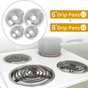 4-Piece Drip Pans Set - Compatible with GE Stoves - Chrome Finish Electric Stove Burner Drip Pans - 2 x 6inch, 2 x 8inch Stove Drip Pans - GE Stove Drip