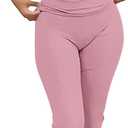 AYWA Women's 2 Piece Lounge Sets Short Sleeve Crop Top Foldover Flare Pants Casual Pajama Outfits (Pink) S