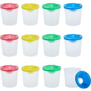 Juvale 12 Pack No Spill Paint Cups With Lids for Kids, Arts and Crafts Supplies for Classrooms (4 Colors, 3 x 3 In) - Paint Water Cup - No Mess Painting for Toddlers, 5.4 Ounces