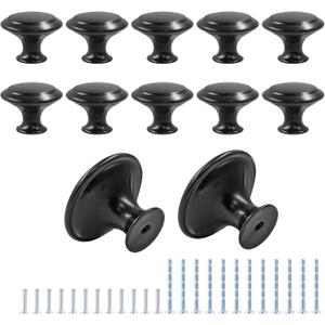 Waziaqoc 12PCS Black Mushroom Knobs, Stainless Steel Dresser Knobs, 1-3/16 inch Diameter Round Drawer Knob Pull Handle with Mounting Screws for Chest Cabinet, Cupboard and Drawer
