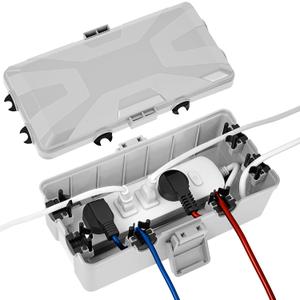 Medium Outdoor Electrical Box(10.4x6x4.2inch), IP54 Waterproof, Weatherproof Connection Box w/6 Cable Entry Ports, Extension Cord Cover Protect Power Strip, String Lights, Timer, Plug, Grey (Gray)