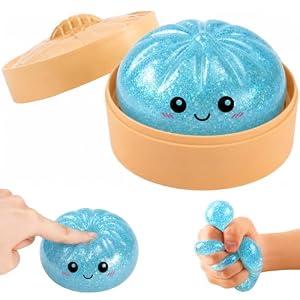 Sugar Glitter Dumpling Squishy,Squishy Dumling Mystery Box,Squeeze for Stress Relief,Holiday & Birthday Gifts (Blue)