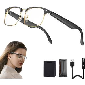 AI Translator Glasses, AI Smart Glasses for Men/Women, Lentes Inteligentes Traductores, Anti-Blue Light Lenses, Language Translator Device Supports 138 Languages, Open Ear Music & HD Calling (Gold)