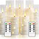 Flameless Candles,with Embedded Star String, Battery Operated Candles Flickering LED Pillar Candles with Remote Control and Timer, Home Decoration Add a Warm and Romantic AtmosphereSet of 7 (White)