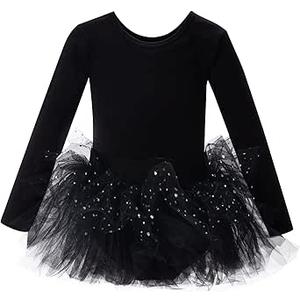  Short Sleeve Glitter Dance Ballet Tutu Leotard Ballerina Outfit for Girls Toddler
 L Black