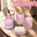 Pink Bathroom Accessories Set, 5Pack Clear Glass Bathroom Accessories, Includes Lotion Soap Dispenser, Toothbrush Holder, Qtip Holder and Soap Dish, Vintage Bathroom Decor