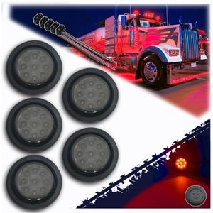 2-inch Red Led Trailer Lights 5pcs-Pack Round Marker Light Kits w/Plugs & Grommets Waterproof 9 Diodes Tail Lighting for 12V Trucks Boat Submersible