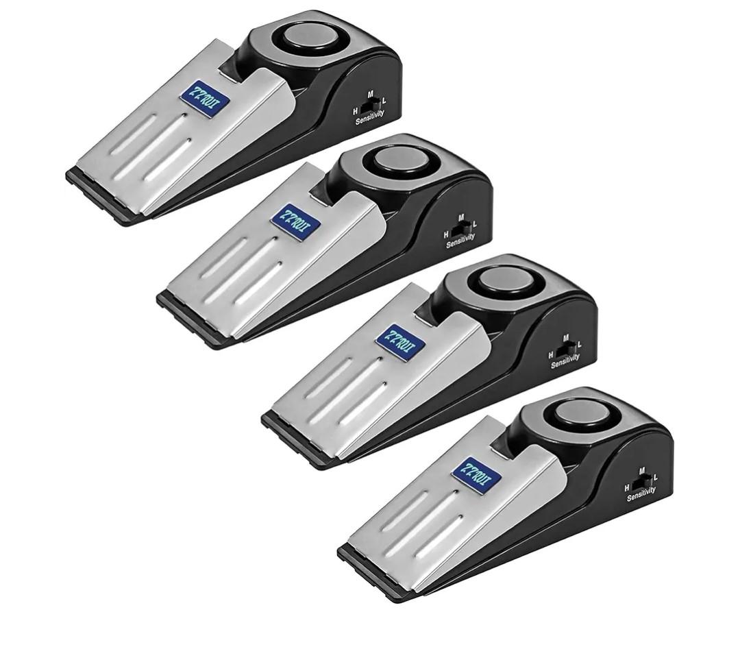 ZZRUI Door Stop Alarm with 120dB Siren, 4 Pack Portable Security Door Stopper Wedge Alarm for Travel, Home, Apartment, Dorm, Hotel, Entry Alert Safety Device for Women & Kids