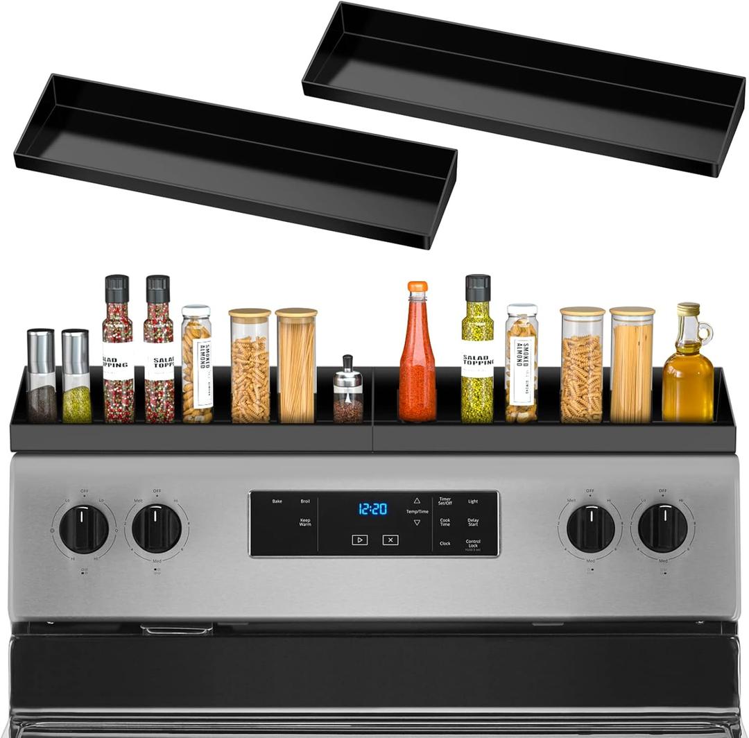 30" Magnetic Stove Top Shelf Spice Rack,2 Pack 15" kitchen Seasoning Organizers Storage Gadgets Spice Rack Over The Stove Shelf Metal,Only For Flat Top Stove (Black)