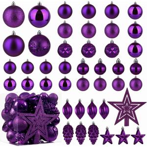 Christmas Ball Ornaments - 43pcs Shatterproof Christmas Tree Decorative Hanging Ornaments with Loop for Xmas Holiday Party Wreath Home Decoration (Purple)