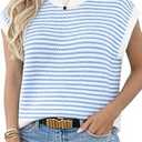 Women’s Striped Knit Sweater Vest Top, Sleeveless Crewneck Chunky Knit Pullover, Casual Loose Fit Lightweight Summer Top (US, Alpha, X-Large, Regular, Regular, Light Blue)