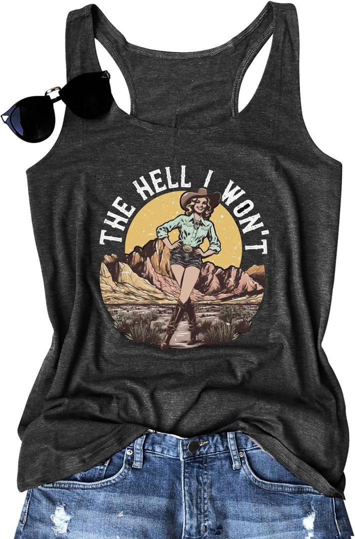 Graphic Tees for Women Summer Tank Tops Vacation Outfits for Women Country Concert Tops Summer Racer Back Tank Tops (Gray, L)