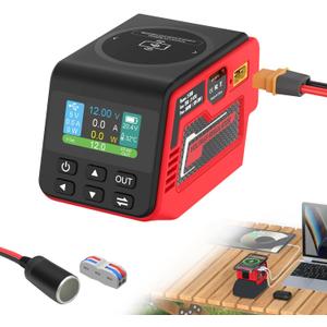Kzreect 300W Adjustable DC 230V Voltage Regulator Compatible with Milwaukee 18V Battery XT60 Output, 140W Type-C, 18W USB-A, 15W Wireless Charger, LCD Display (Battery Not Included) (Red)