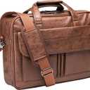seyfocnia Men's Business Travel Briefcase Leather Handmade Messenger Bags Laptop Bag (17.3inch, Brown)