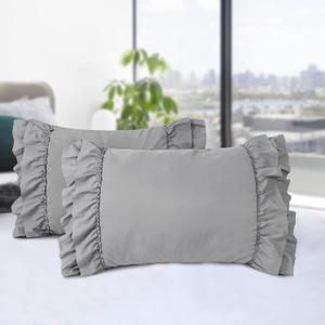 HIG Pack of 2 Farmhouse Ruffle Pillow Shams, Standard Size Gray French Country Style Vintage Pillowcases with Handcraft Ruffle, Boho Frilly Pillow Shams for Bedroom, Microfiber, 20" X 26" (Emory)