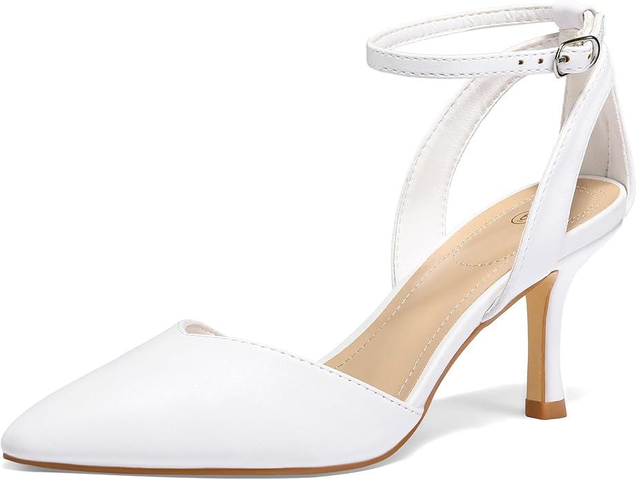 mysoft Women's Pumps Shoes Pointed Toe Kitten Low Heels Stiletto Ankle Strap Closed Toe Wedding Party Dress Sandals, Size 12 
