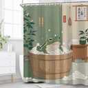 Japanese Funny Frog in Bathtub Shower Curtain Sets for Bathroom 60Wx72H Vintage Cute Animal Shower Curtain Retro Kwaii Rustic Green Polyester Bathtub Curtain Bathroom Decor with 12 Hooks