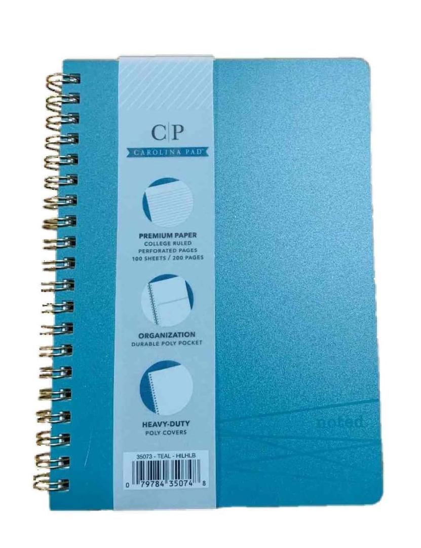 Carolina Pad College Ruled Executive Personal Notebook ~ Noted Neutrals (Teal; 5" x 7"; 100 Sheets, 200 Pages)