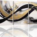 NAMENLAIMI Black and Gold Canvas Prints Wall Art 3 Piece Abstract Black White and Gold Picture Prints Large Abstract Paintings for Living Room Bedroom Decor Frame(Abstract-3,16.00" x 24.00" x 3Pcs)