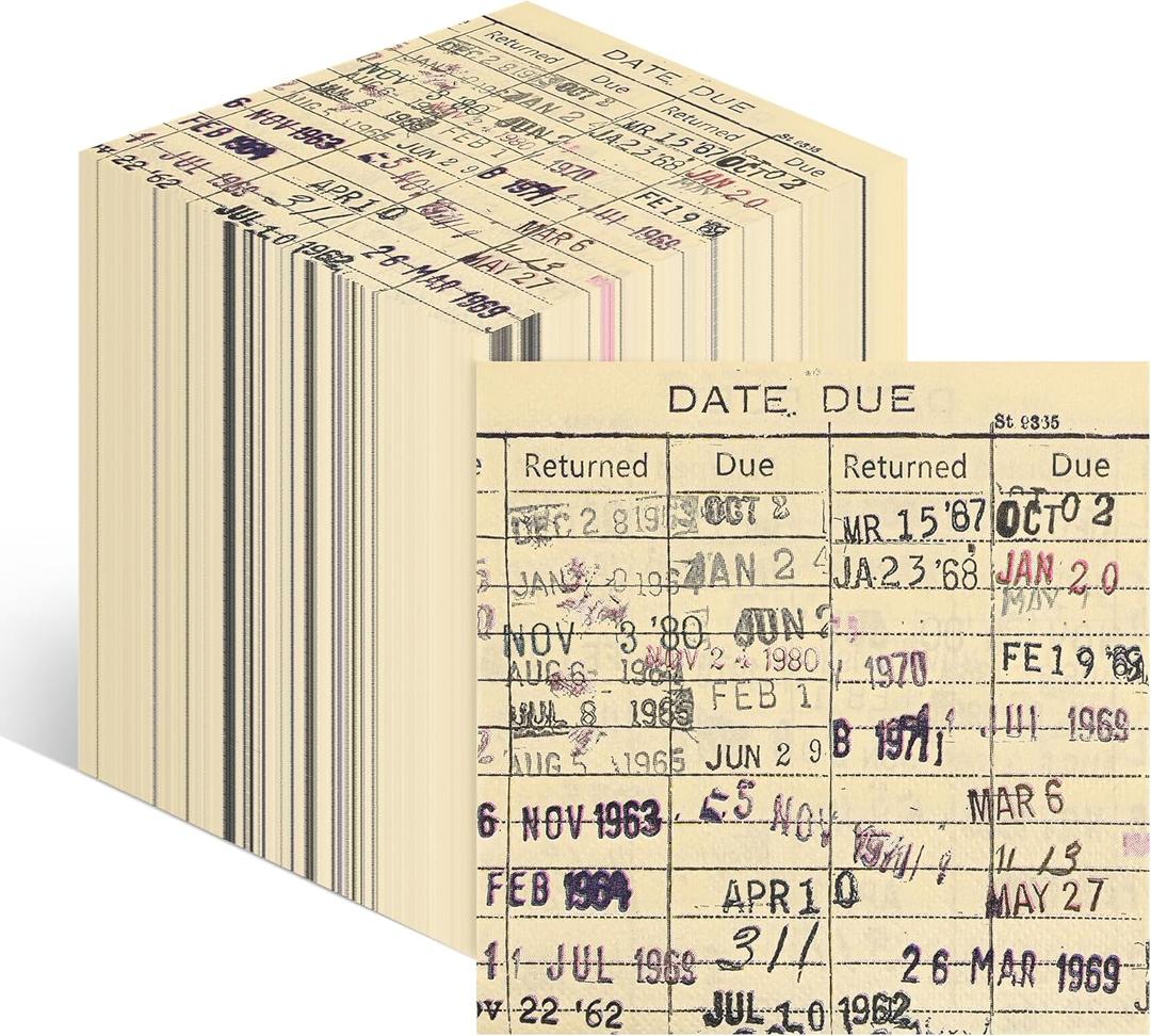 120pcs Vintage Due Date Card Book Club Cocktail Napkins, 5 x 5 Inches Library Card Book Lovers Gifts Disposable Beverage Paper Napkins for Reading Themed Library Reading Party Supplies