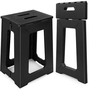 neotidy Foldable Stool Chair, 17.7 Tall Folding Seat for Adults up to 400 lb, Heavy-Duty Plastic Foldable Stool for Sitting, Portable Compact Folding Chair for Home Outdoor Camping, Black, 17.7" x 8.58" x 11.7"