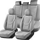 Coverado Car Seat Covers Full Sets, 5 Piece Car Seat Protector Waterproof Leather Seat Cushion Universal Fit for Truck Automotive Vehicles Gray