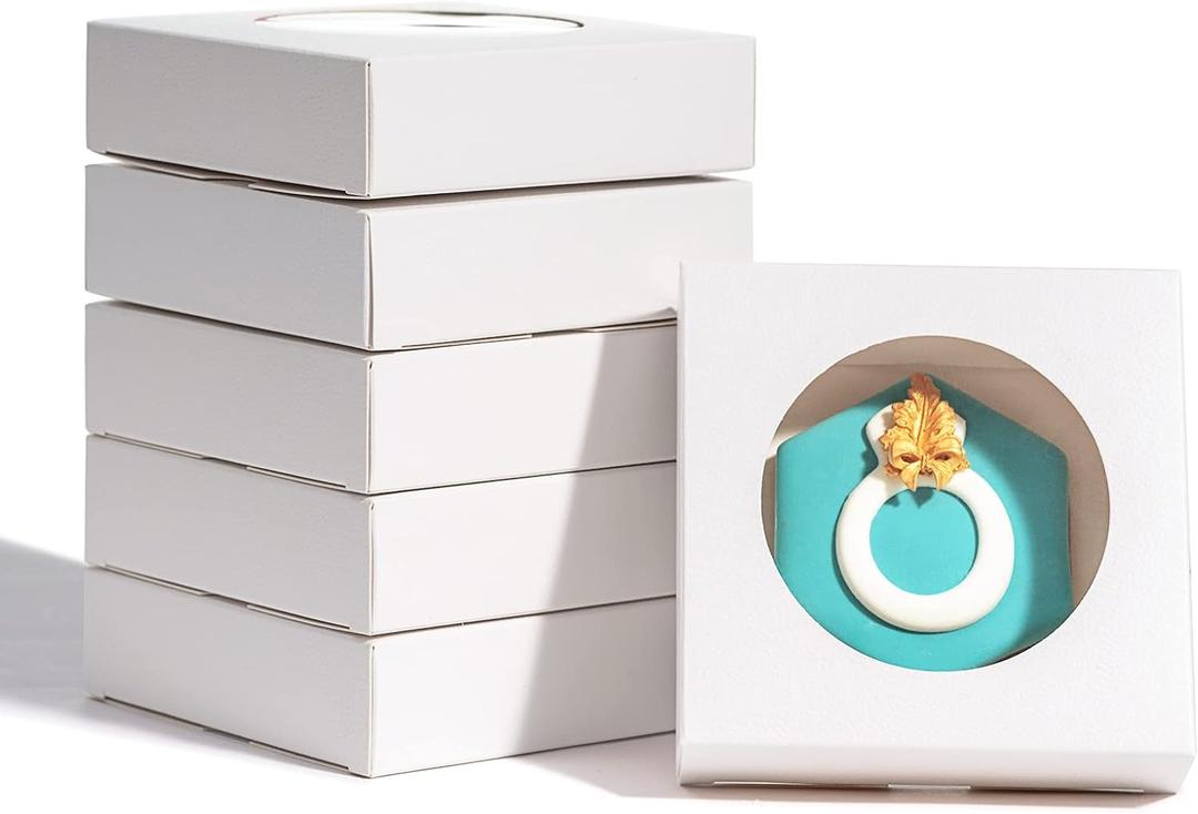 RomanticBaking Valentine Cookies Boxes With Window 4 3/8" x 4 3/8" x 1 1/5" 100 Pack individul Pyo Small Gift Boxes Mini Dount/Pie Boxes