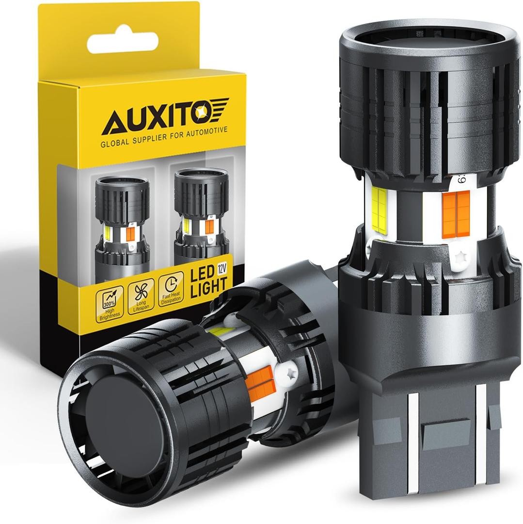 AUXITO CANBUS 7443 7444NA Switchback LED Bulbs with Built-in Resistor Anti Hyper Flash 7443A 7444NAK T20 Dual Color Amber Turn Signal Lights and White DRL/Parking Lights, Pack of 2