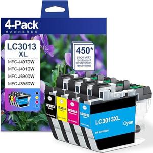 LC3013 Ink Cartridges BK/C/M/Y High Yield 4-Pack Compatible LC3013BK LC3013C LC3013M LC3013Y - Replacement for Brother LC3013 Ink Cartridges Use for MFC-J491DW MFC-J497DW MFC-J690DW MFC-J895DW Printer