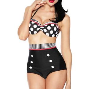Boolavard Women Vintage 50s Pinup Girl Rockabilly High Waist Retro Bikini Swimsuit Set (Small)