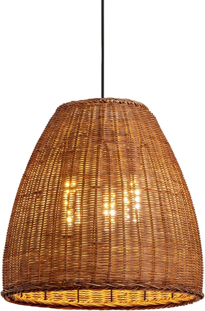 Farmhouse Rattan Pendant Lights16.6 3-Lights Boho Hand Woven Wicker Dining Room Light Hanging Chandelier Lighting Fixtures for Living Room Bedroom Kitchen Sink Restaurant Entryway Foyer, 16.6IN