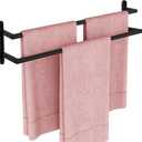 Double Towel Bar, 24Inch Towel Rack for Bathroom, Stainless Steel Double Bath Towel Bar, Wall Mounted Towel Holder, Double Towel Rod Towel Rail Hanger for Wall, Kitchen (Matte Black)