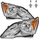 Headlights Assembly for 2007-2011 Honda CR-V Halogen Headlamp Replacement, High/Low Beam W/Bulbs, Driver & Passenger Side