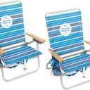 Tommy Bahama 4-Position Extended seat Height Easy in-Easy Out Folding Backpack Beach Chair, 35.43"x24.69" x 25.20"