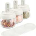 Povinmos 3 Piece Glass Salt Container | Storage | Pepper,Table Salt, Sugar,Gourmet Salts,Spice |Chili Herbs |10 oz |Glass Salt Container with Lid and Retractable Spoon