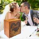 Wooden Heart Wedding Card Box with Acrylic Window - Rustic Card Boxes for Wedding Reception & Bridal Shower, Wooden Money Holder for Honeymoon Fund, Includes 20 Cards & Pen
